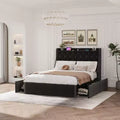 Upholstered Bed Frame with 4 Storage Drawers, Diamond Stitched Button Tufted Design, Wingback Headboard, No Box Spring Required