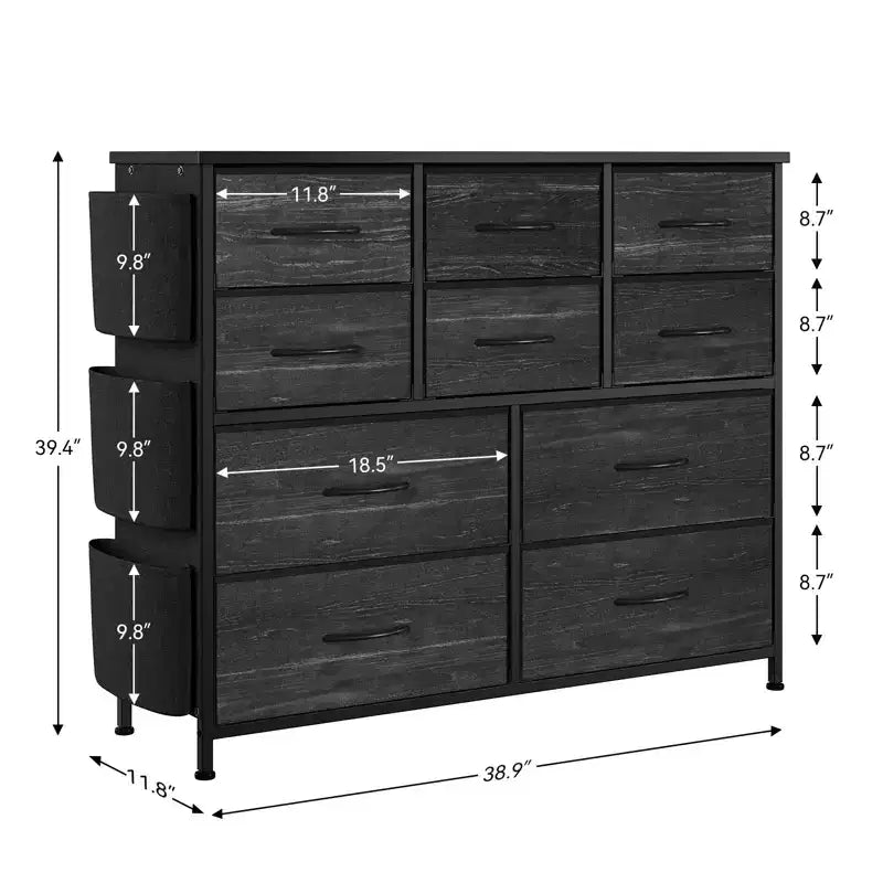 Cassettiera in Tessuto a 10 Cassetti, Marrone / Frassino Rovere / Rosa / Bianco – Struttura in Acciaio, Piano in Legno