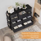 Cassettiera in Tessuto a 10 Cassetti, Marrone / Frassino Rovere / Rosa / Bianco – Struttura in Acciaio, Piano in Legno