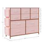 Cassettiera in Tessuto a 10 Cassetti, Marrone / Frassino Rovere / Rosa / Bianco – Struttura in Acciaio, Piano in Legno