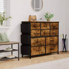 Cassettiera in Tessuto a 10 Cassetti, Marrone / Frassino Rovere / Rosa / Bianco – Struttura in Acciaio, Piano in Legno