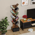 Libreria marrone a forma di albero, a 9 ripiani con cassetto, per 1 persona