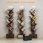 Libreria marrone a forma di albero, a 9 ripiani con cassetto, per 1 persona