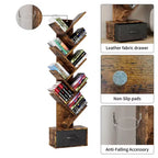 Libreria marrone a forma di albero, a 9 ripiani con cassetto, per 1 persona