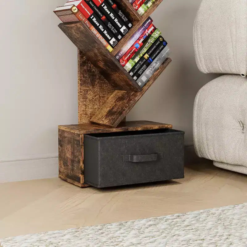 Libreria marrone a forma di albero, a 9 ripiani con cassetto, per 1 persona