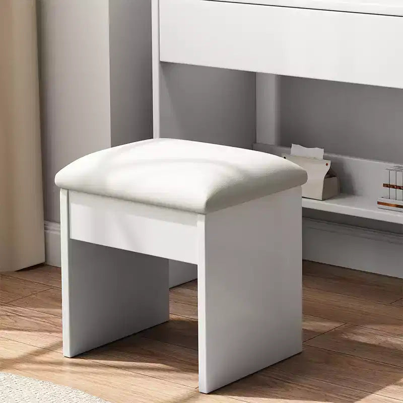 Set toeletta bianco e grigio con specchio LED, mensole laterali, sgabello e cassetto, per 1 persona