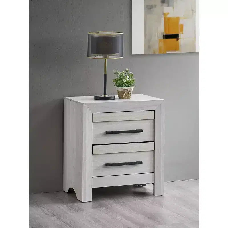 Comodino a 2 cassetti, beige/nero, 61 cm L, 1 persona