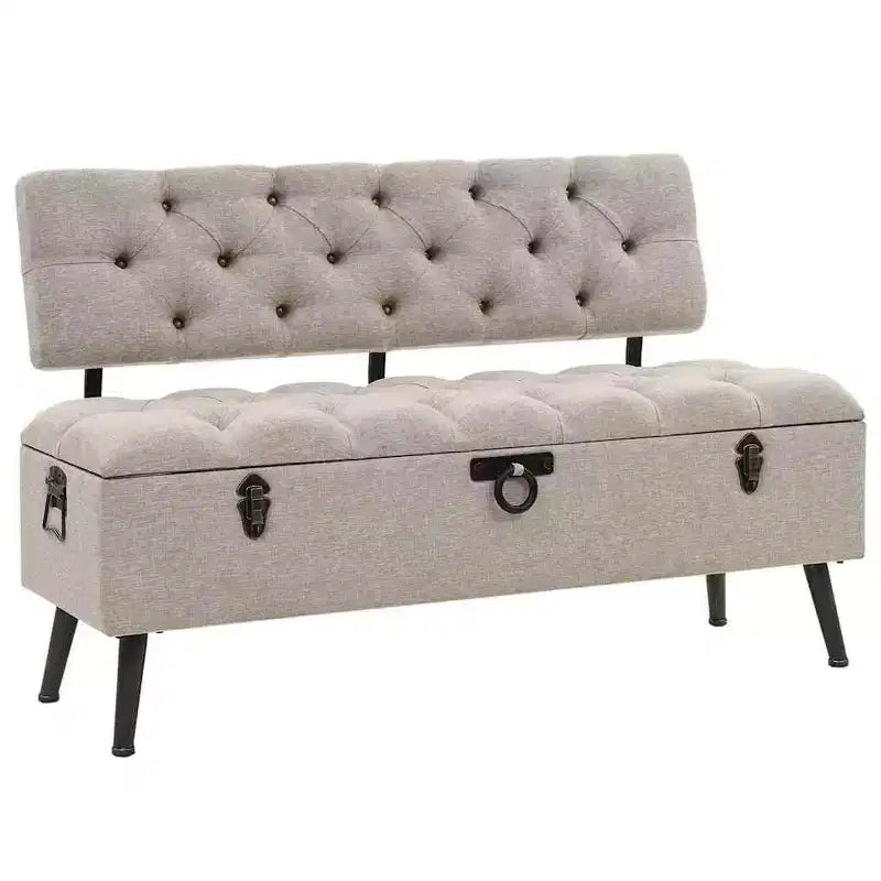 vidaXL Storage Bench Cream Engineered wood 43.3 inches Storage Bench