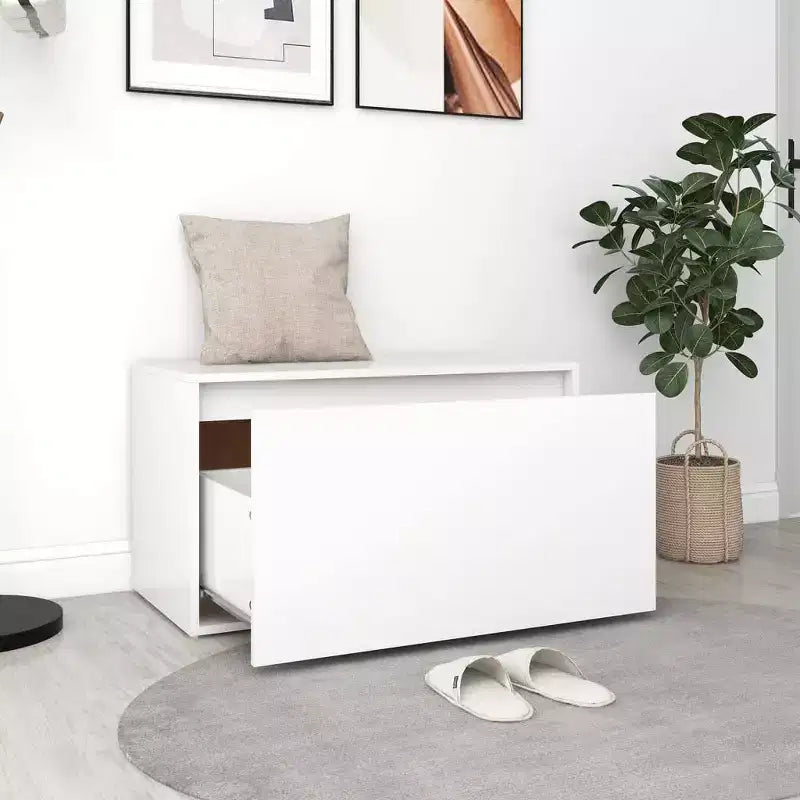 Panca contenitore rettangolare bianca, 1 posto, legno ingegnerizzato, finitura opaca