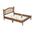 Letto matrimoniale Queen in legno naturale con testiera in rattan, 2 persone