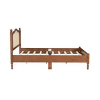 Letto matrimoniale Queen in legno naturale con testiera in rattan, 2 persone