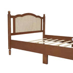Letto matrimoniale Queen in legno naturale con testiera in rattan, 2 persone