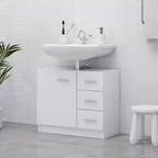 Mobiletto lavabo bagno rettangolare bianco – Monoutente, Legno lavorato, 1 ripiano