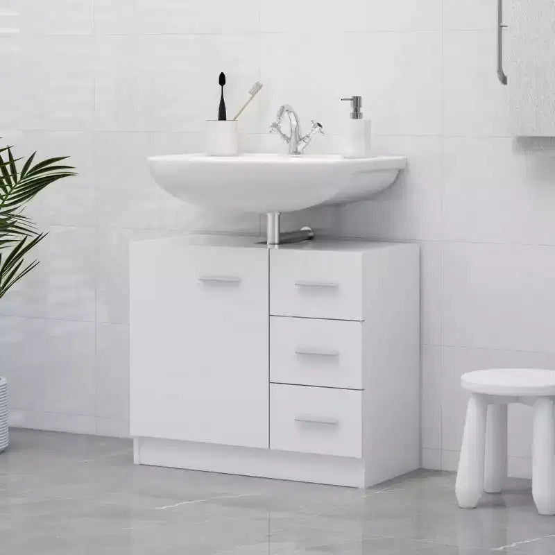 Mobiletto lavabo bagno rettangolare bianco – Monoutente, Legno lavorato, 1 ripiano