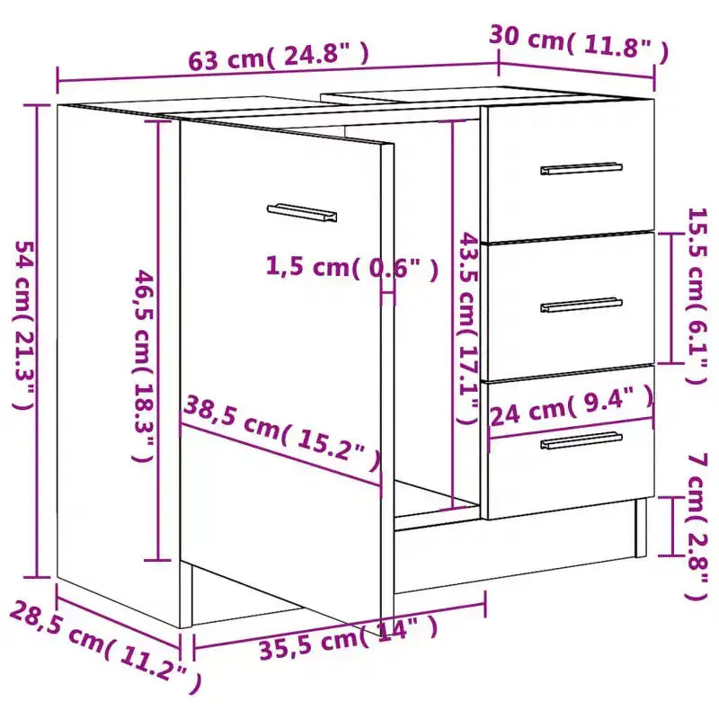 Mobiletto lavabo bagno rettangolare bianco – Monoutente, Legno lavorato, 1 ripiano