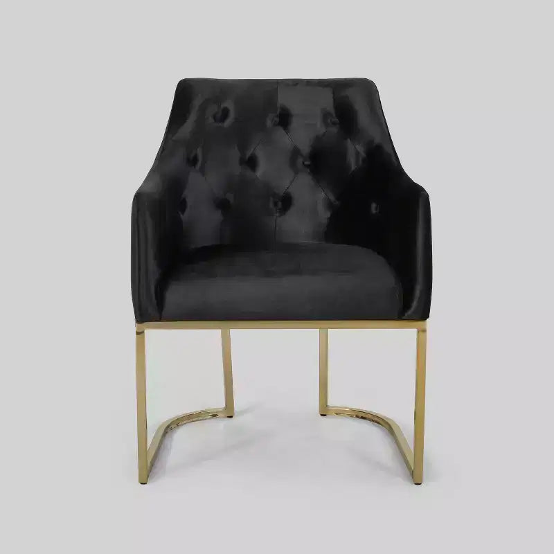 Poltrona di design con gambe dorate, in velluto nero con motivo trapuntato – 1 posto