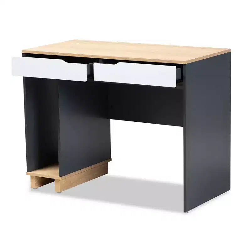 Scrivania per computer a 2 cassetti grigio/bianco/rovere, 1 persona