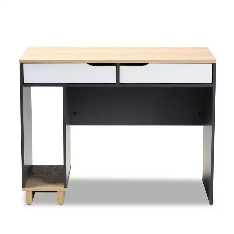 Scrivania per computer a 2 cassetti grigio/bianco/rovere, 1 persona