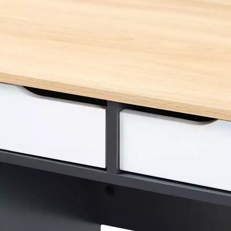 Scrivania per computer a 2 cassetti grigio/bianco/rovere, 1 persona