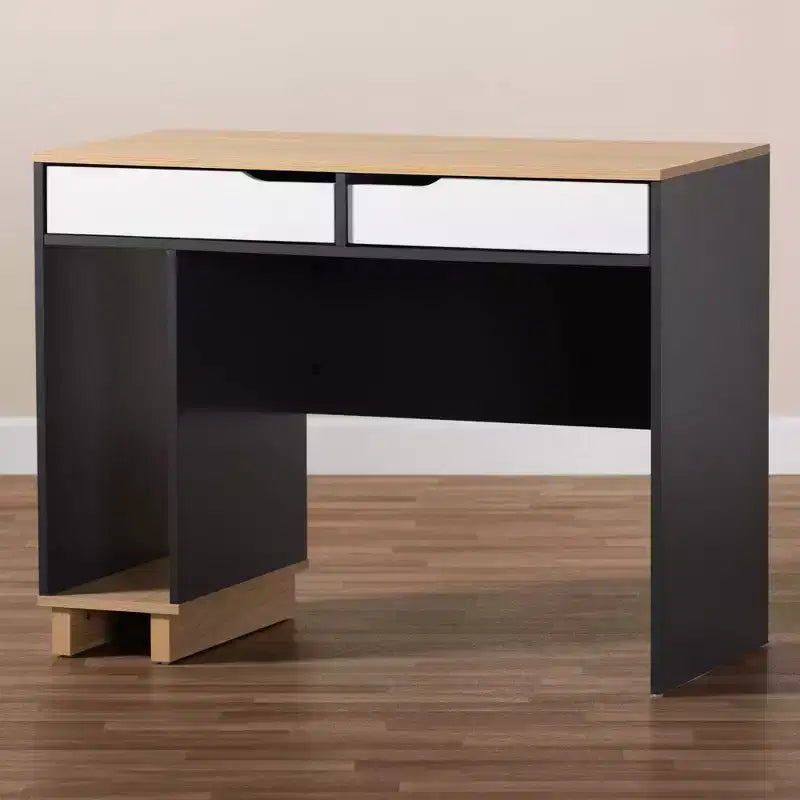 Scrivania per computer a 2 cassetti grigio/bianco/rovere, 1 persona