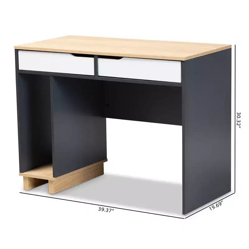 Scrivania per computer a 2 cassetti grigio/bianco/rovere, 1 persona