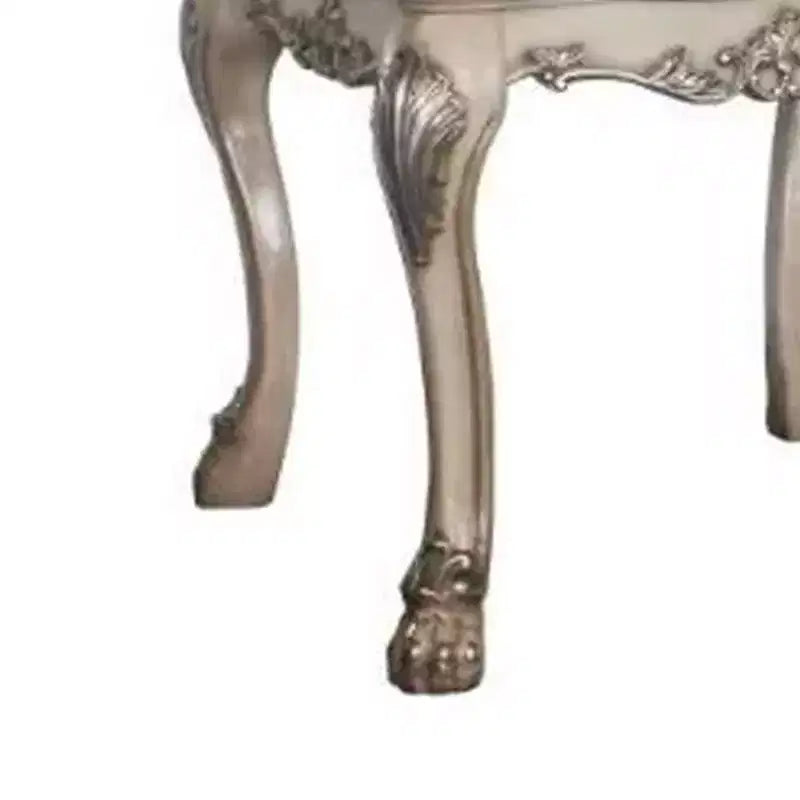 Tavolino Quadrato in Marmo Argento, Struttura in Legno Beige, Piedi a Artiglio, 1 Pezzo