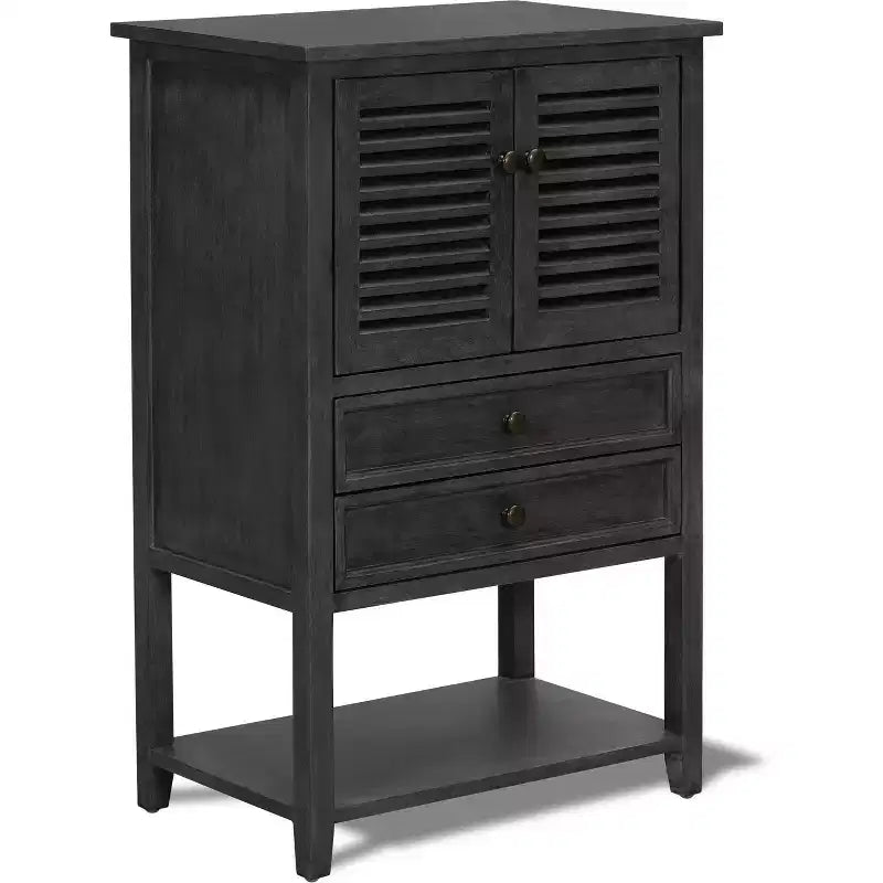 Elmhurst Cabinet Dark Gray - Finch: Traditional Style, Bronze Hardware, Wood Frame, 2 Doors, 2 Drawers