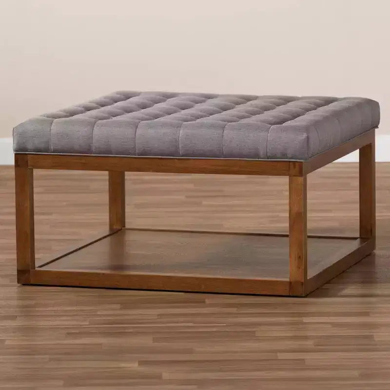 Poggiapiedi Tufted Quadrato, 1 Posto, Beige e Grigio/Noce
