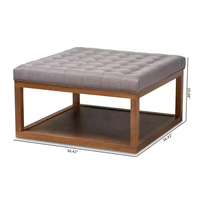 Poggiapiedi Tufted Quadrato, 1 Posto, Beige e Grigio/Noce