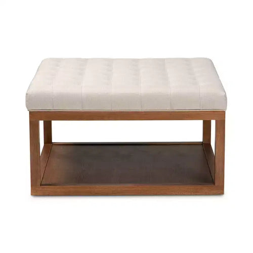 Poggiapiedi Tufted Quadrato, 1 Posto, Beige e Grigio/Noce