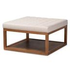 Poggiapiedi Tufted Quadrato, 1 Posto, Beige e Grigio/Noce