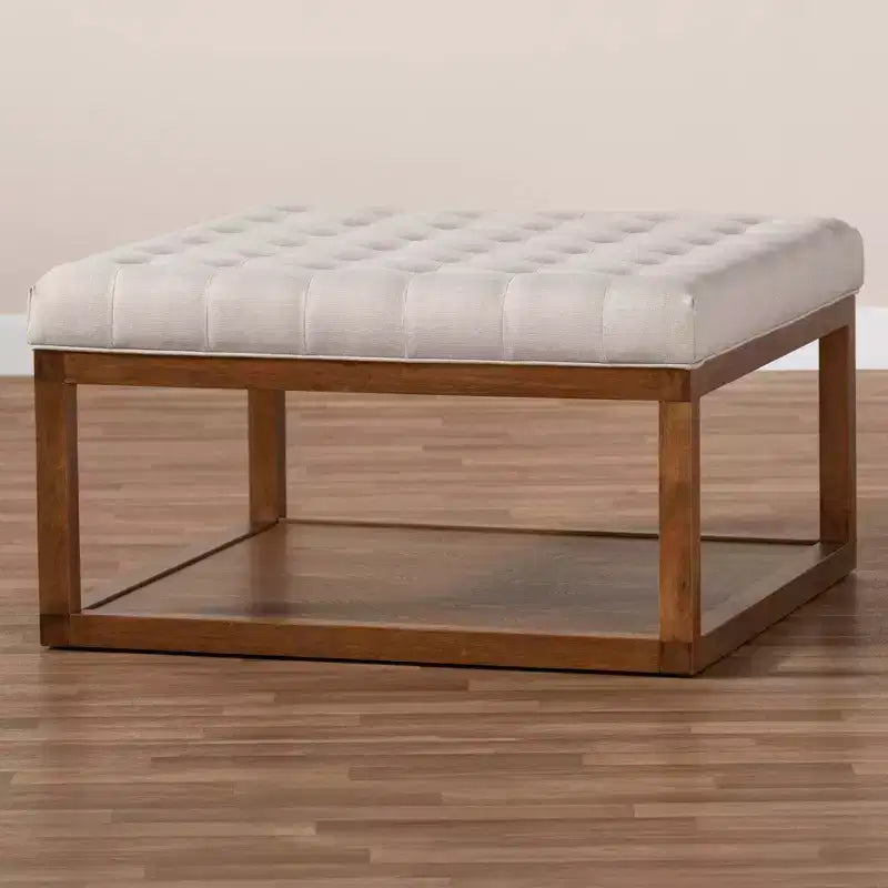 Poggiapiedi Tufted Quadrato, 1 Posto, Beige e Grigio/Noce