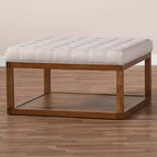 Poggiapiedi Tufted Quadrato, 1 Posto, Beige e Grigio/Noce