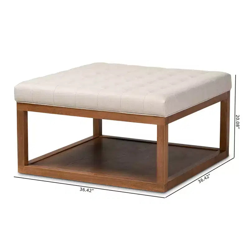 Poggiapiedi Tufted Quadrato, 1 Posto, Beige e Grigio/Noce