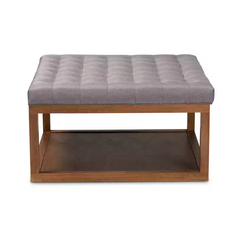 Poggiapiedi Tufted Quadrato, 1 Posto, Beige e Grigio/Noce