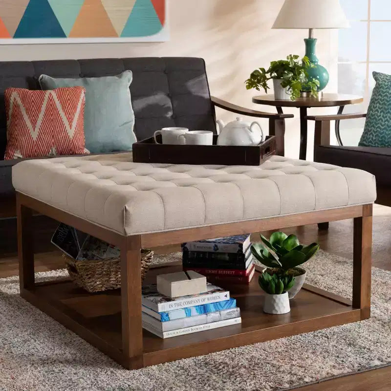Alvere Cocktail Ottoman Walnut - Baxton Studio