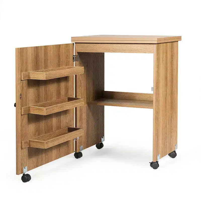 Tavolo da cucito pieghevole marrone/naturale con contenitori e ruote, 1 persona
