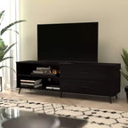 Mobile porta TV moderno di metà secolo nero / noce con cassetti, adatto per TV fino a 60 pollici
