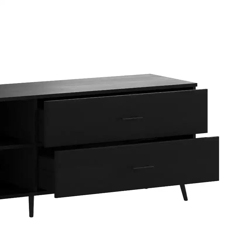 Mobile porta TV moderno di metà secolo nero / noce con cassetti, adatto per TV fino a 60 pollici